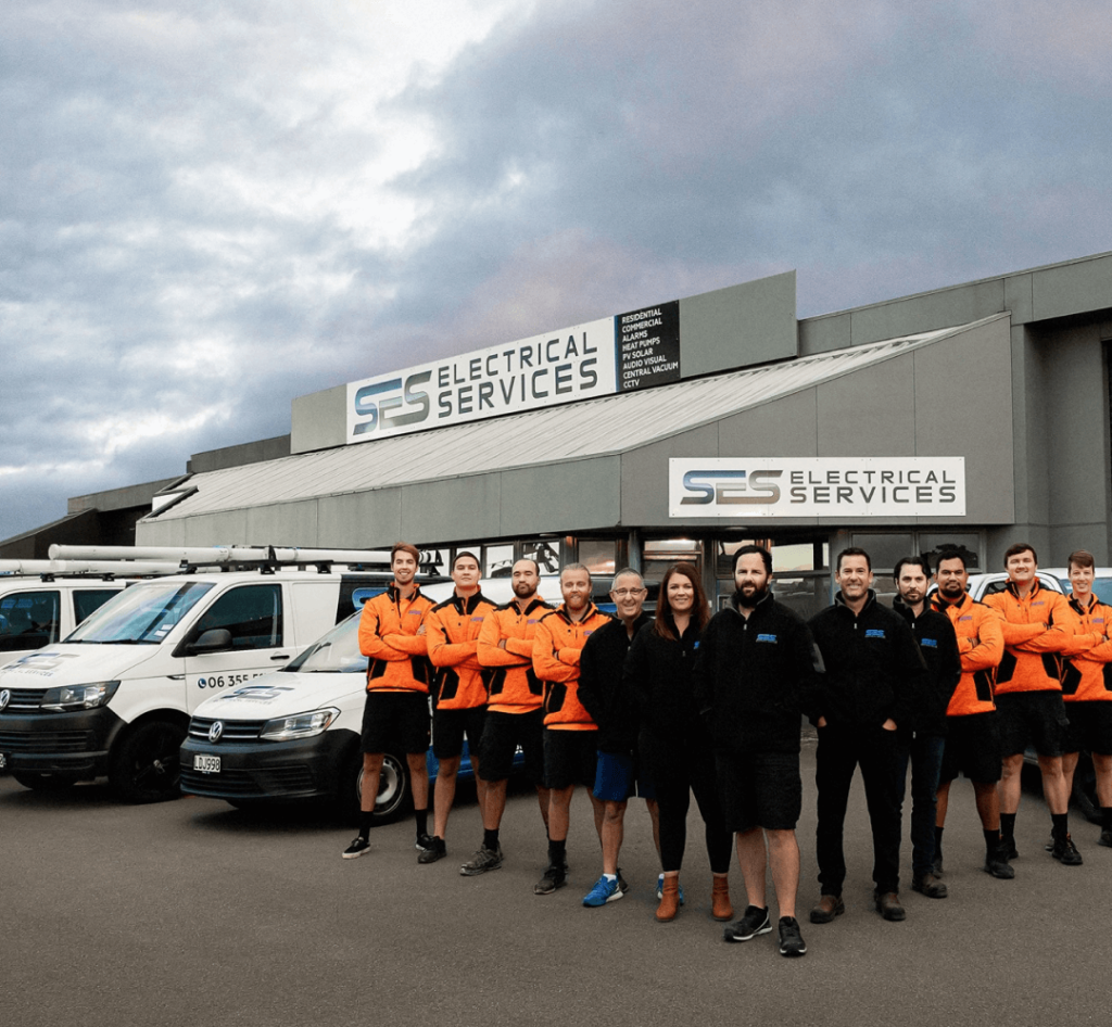 Electricians Palmerston north, SES Electrical team in front of SES building
