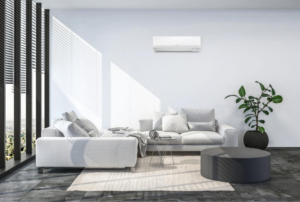 heat pump air conditioner in lounge room